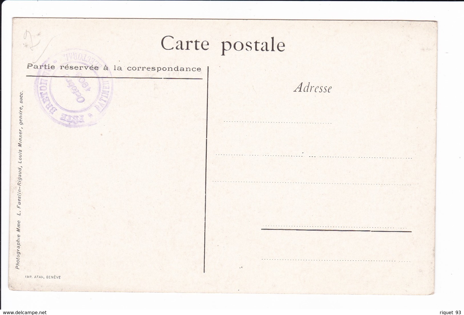 VENTE BRETONNE 16 - 20 Octobre 1906 (voir Tampon Au Dos) - Other & Unclassified