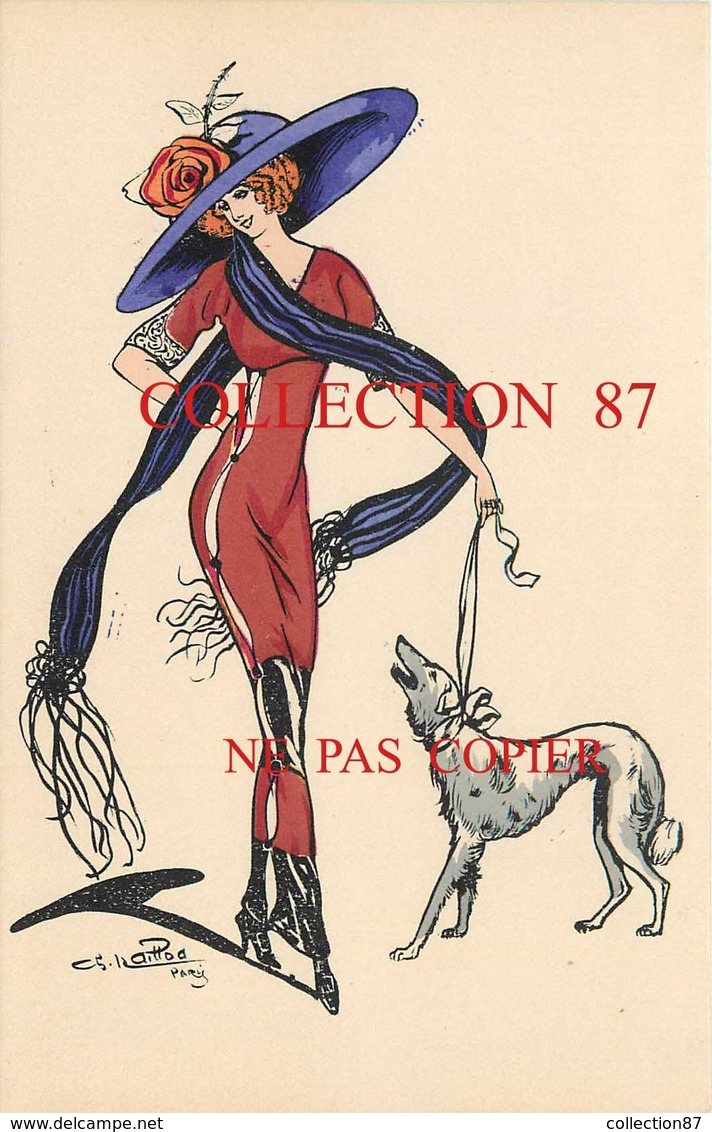 ☺♦♦ CHARLES NAILLOD N° 127 < FEMME ÉLÉGANTE Au CHAPEAU Avec LEVRIER - SUPERBE CARTE ANCIENNE NEUVE - Naillod