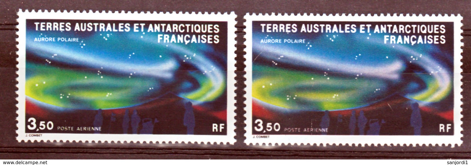 TAAF PA  81  Aurore Polaire Variété Poste Aérienne En Rouge Et Normal Blanc Neuf ** MNH Sin Charmela - Imperforates, Proofs & Errors