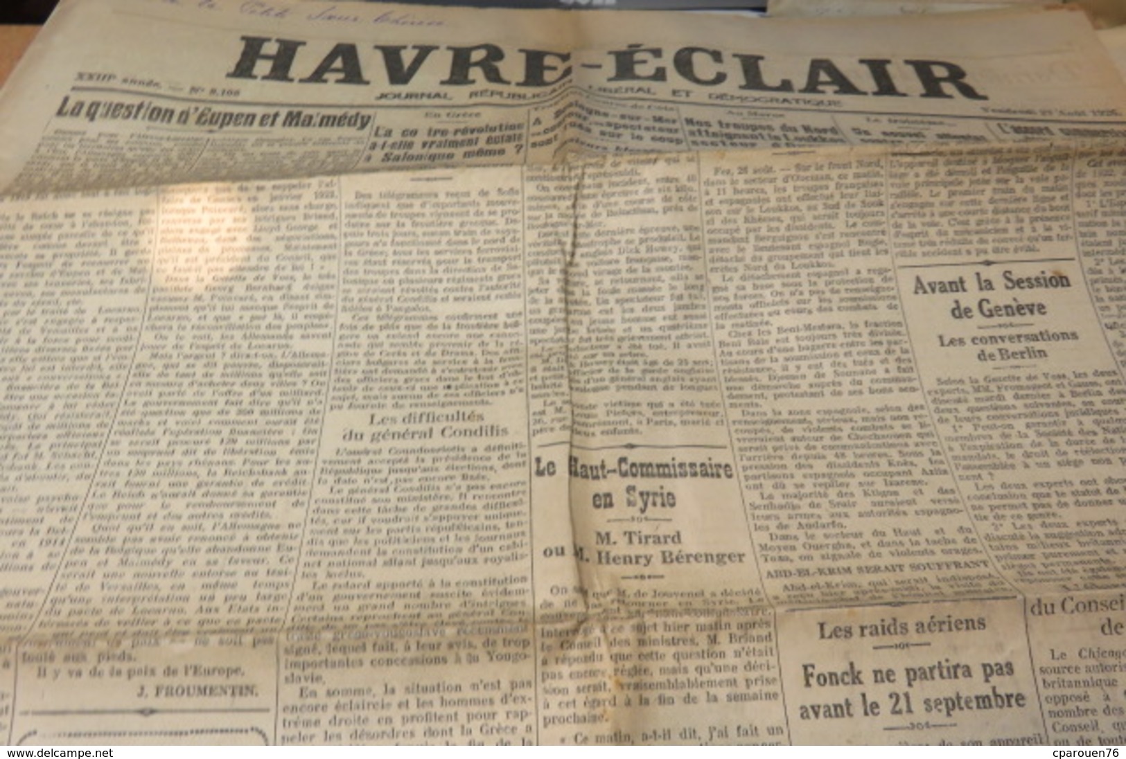 HAVRE ECLAIR 27.08.1926 SYRIE FONCK MAROC GRAVILLE VOLS A Bolbec Chantier Naval De Graville Harfleur Sanvic Criquetot L' - Havre Libre