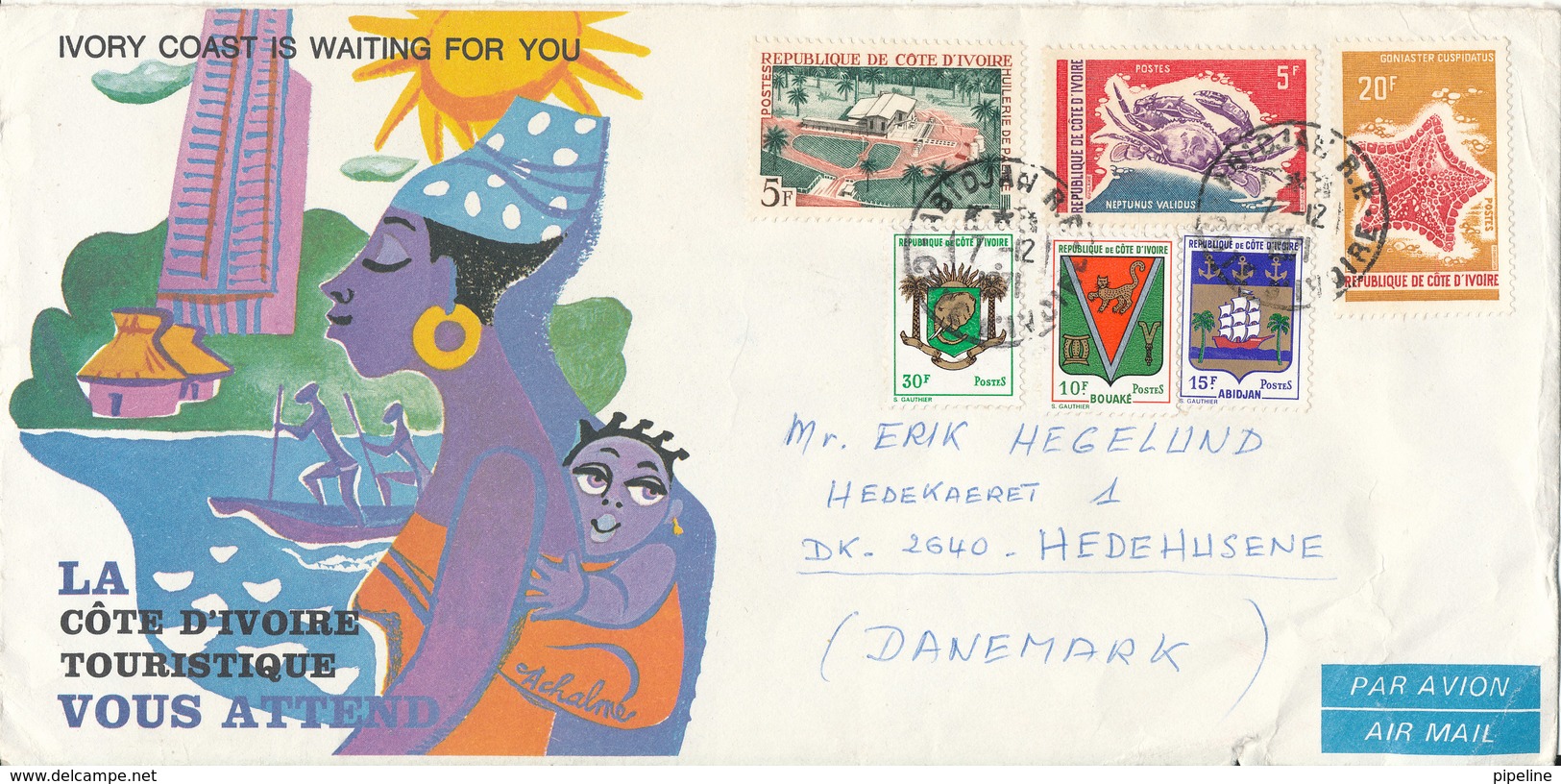 Ivory Coast Cover Sent Air Mail To Denmark Abidjan 7-12-1971 With More Topic Stamps (a Little Tear At The Bottom Of The - Ivory Coast (1960-...)