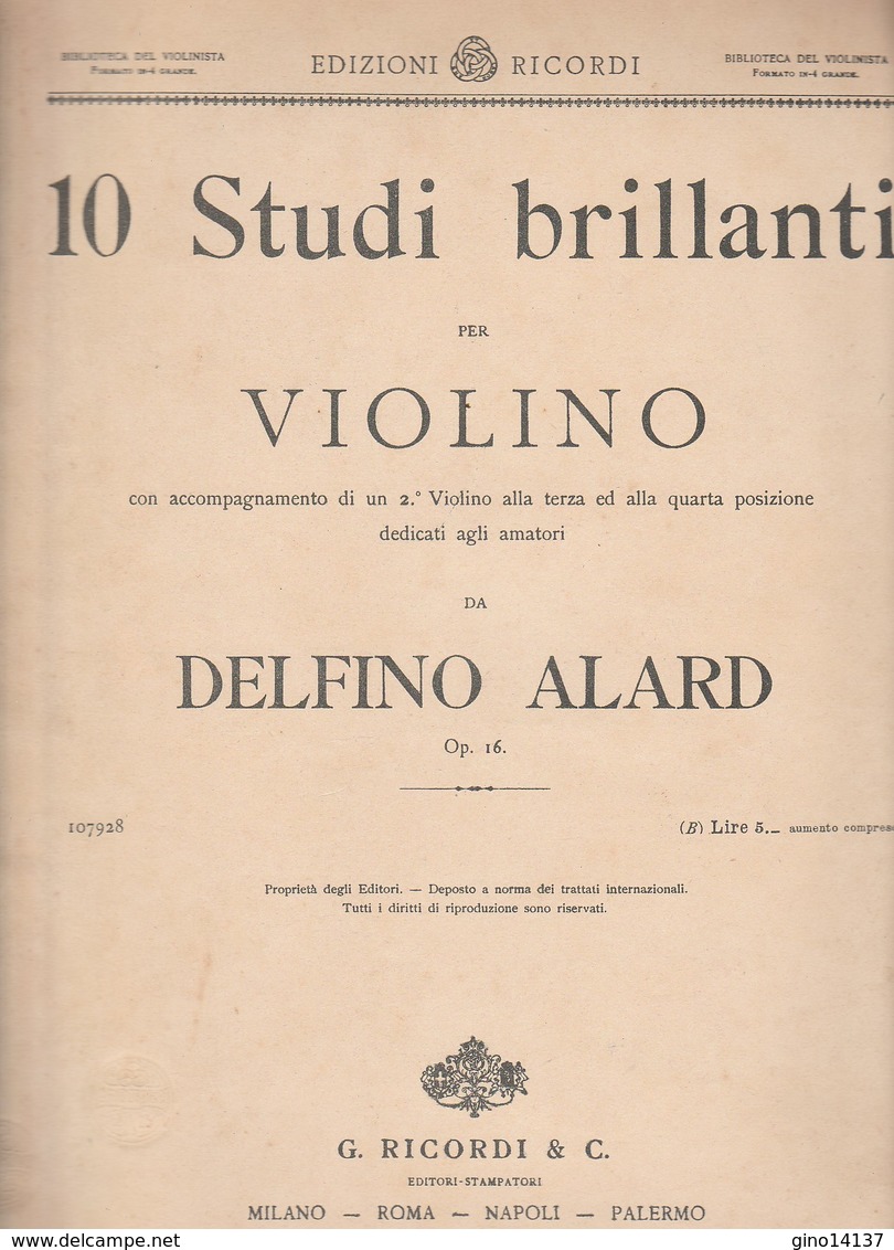 Spartito 10 Studi Brillanti Per Violino - DELFINO ALARD - G. RICORDI & CO. - Opéra