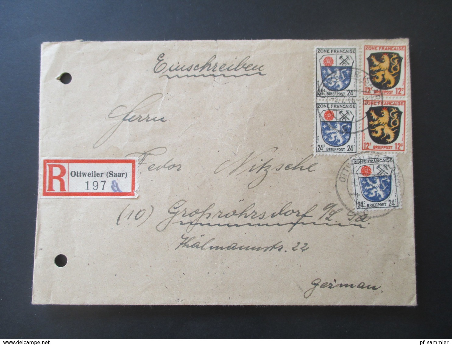 Franz. Zone 1946 Allgemeine Ausgabe MiF Mit 5 Marken Einschreiben Ottweiler (Saar) Nach Großröhrsdorf Mit Ank. Stempel - Emissioni Generali