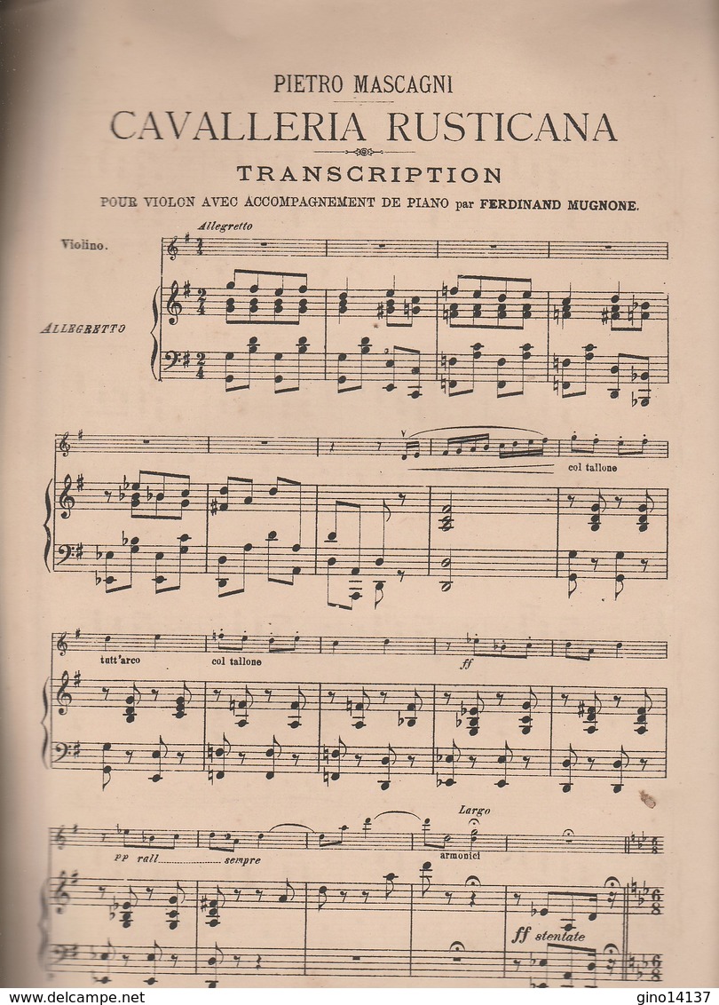 Spartito CAVALLERIA RUSTICANA P. MASCAGNI - Transcription Violino SONZOGNO - Operaboeken