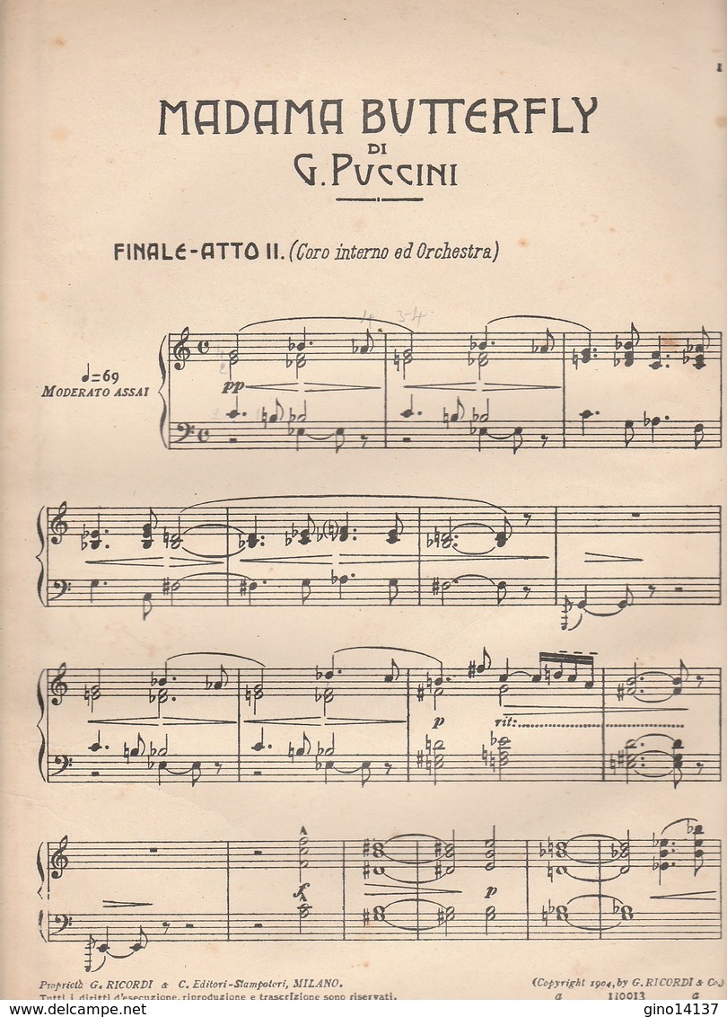 Spartito MADAMA BUTTERFLY Di G. Puccini Finale ATTO II - G. RICORDI & C. - Opéra