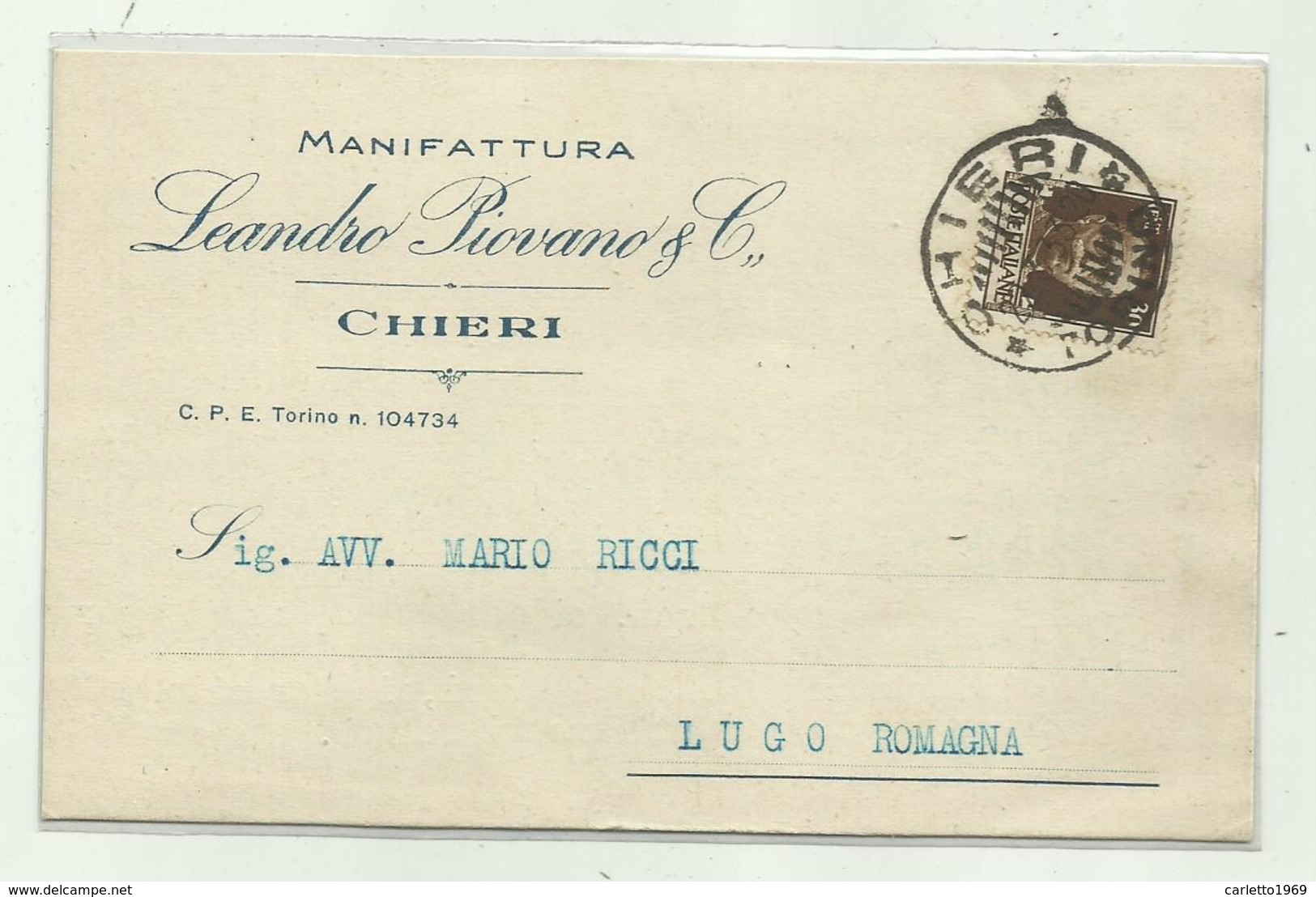 CHIERI - MANIFATTURA LEANDRO P. & C. 1933  VIAGGIATA  FP - Autres & Non Classés