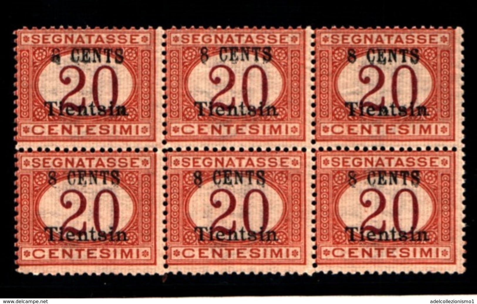 93482) ITALIA-Tientsin-BLOCCO DI 6 DEL 8 C. Su 20 C..Segnatasse, Soprast. Tientsin E In Centesimi Cinesi- 1918-MNH** - Tientsin