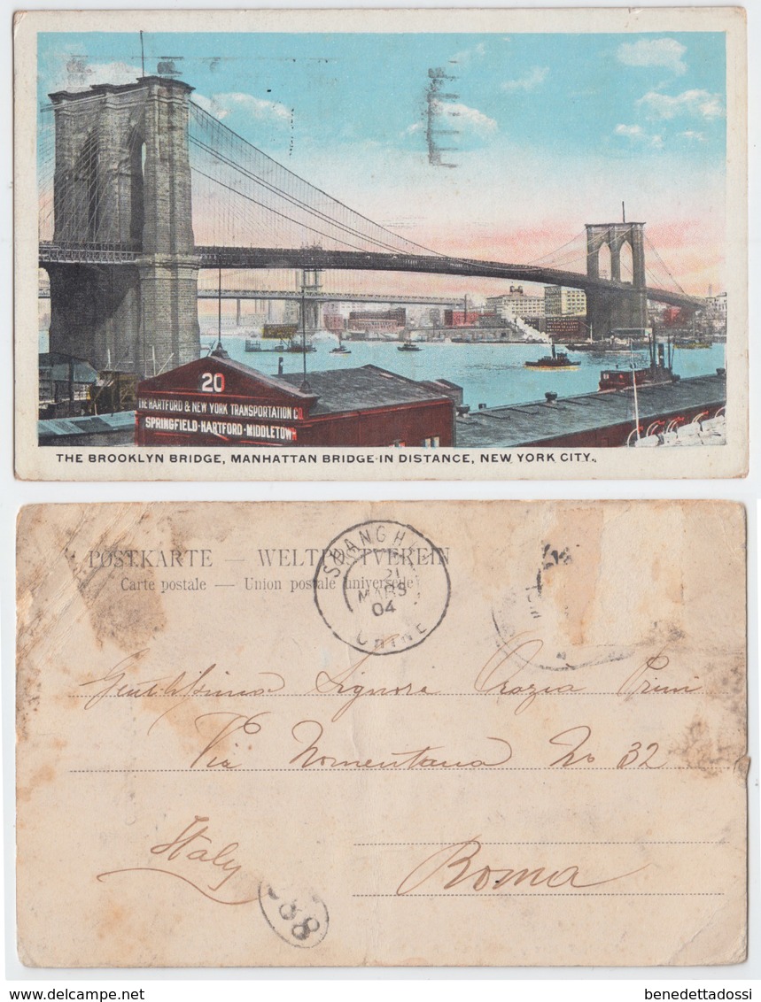 New York - Brooklyn Bridge, Manhattan Bridge In Distance, New York City, 1920 - Bridges & Tunnels