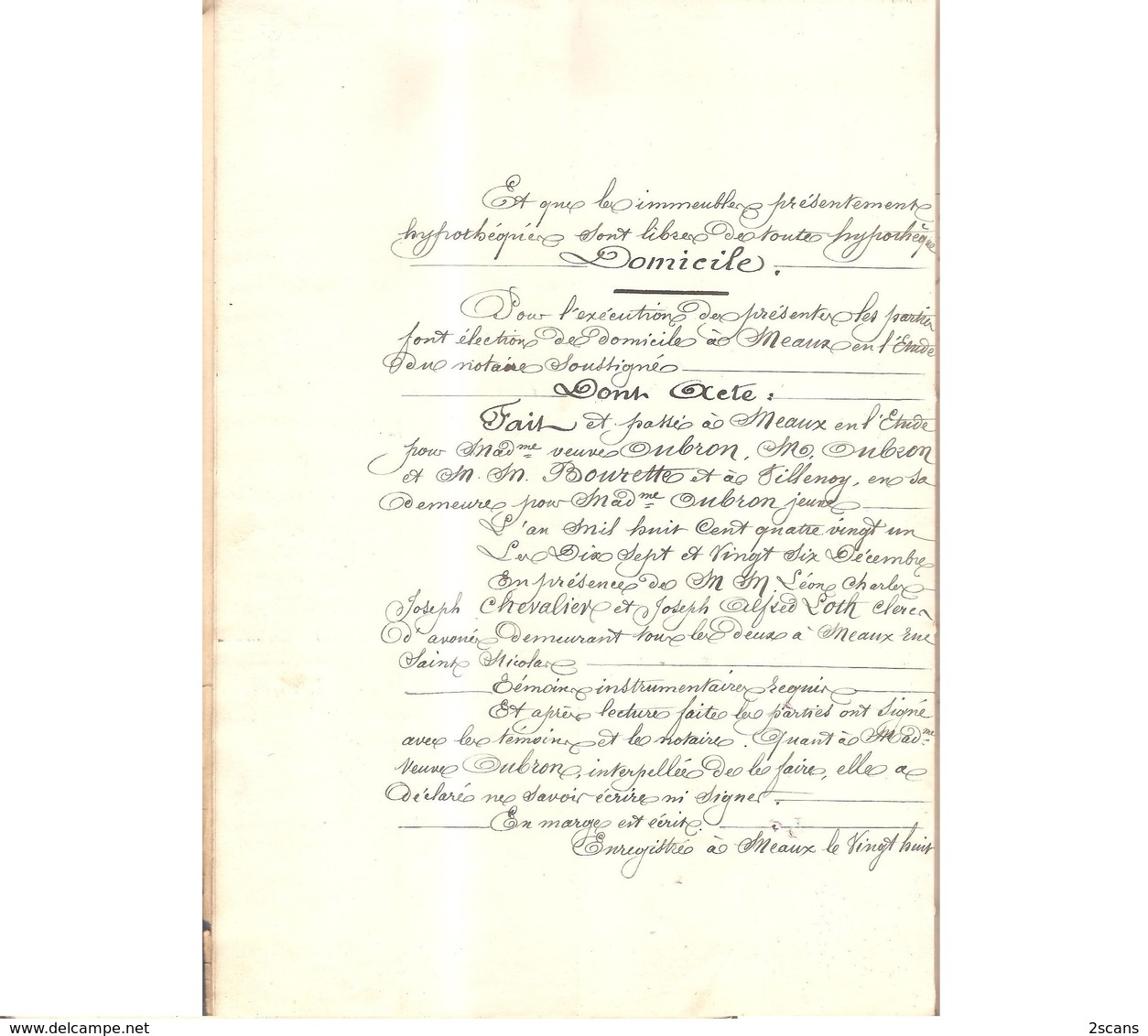 77 - VILLENOY - Obligation par Mme Vve OUBRON (née DUHOUX) et M. et Mme Louis OUBRON, à M. M. Charles et Henri BOURETTE