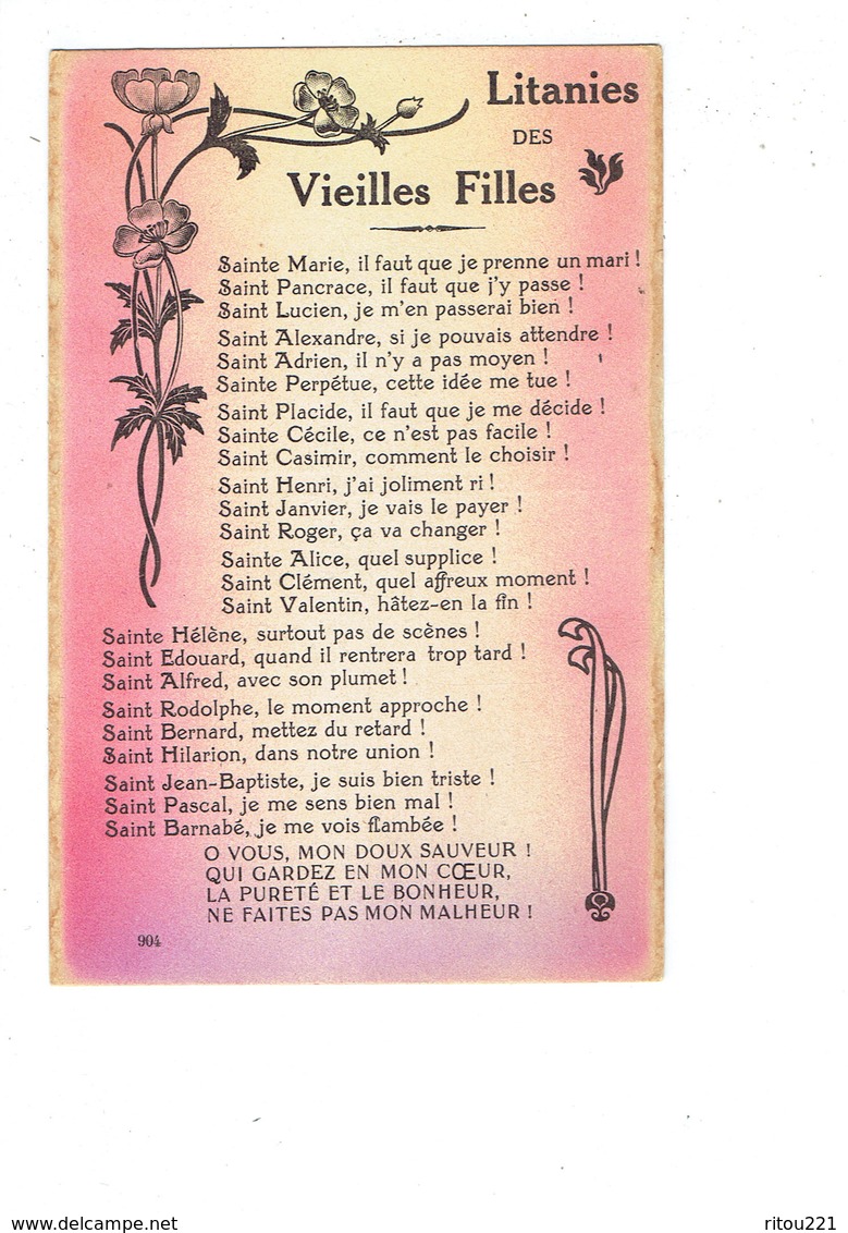 Cpa - Nouvelles Litanies Des Vieilles Filles Ste Marie Hélène  Alice Cécile St Casimir Rodolphe Roger Alfred - 904 - Noces