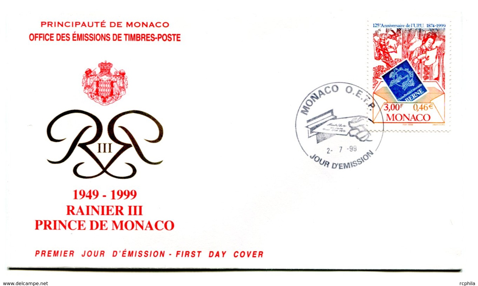 RC 16201 MONACO 1999 ANNIVERSAIRE DE L UPU FDC 1er JOUR TB - FDC