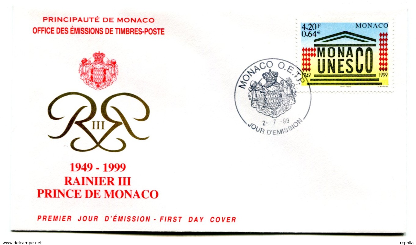 RC 16204 MONACO 1999 UNESCO FDC 1er JOUR TB - FDC