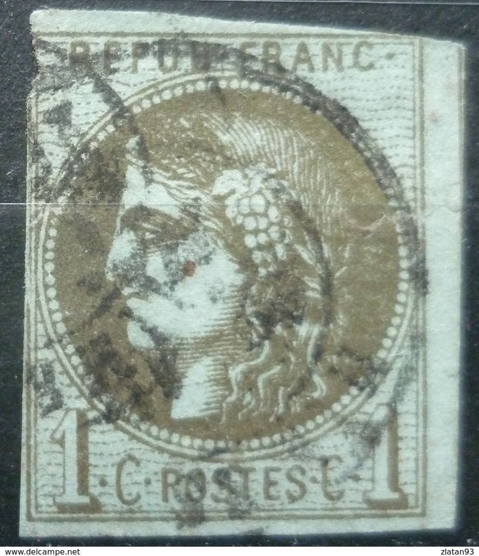 BORDEAUX N°39 C 1c Olive Oblitéré Cachet à Date Cote 200 Euro - 1870 Emission De Bordeaux