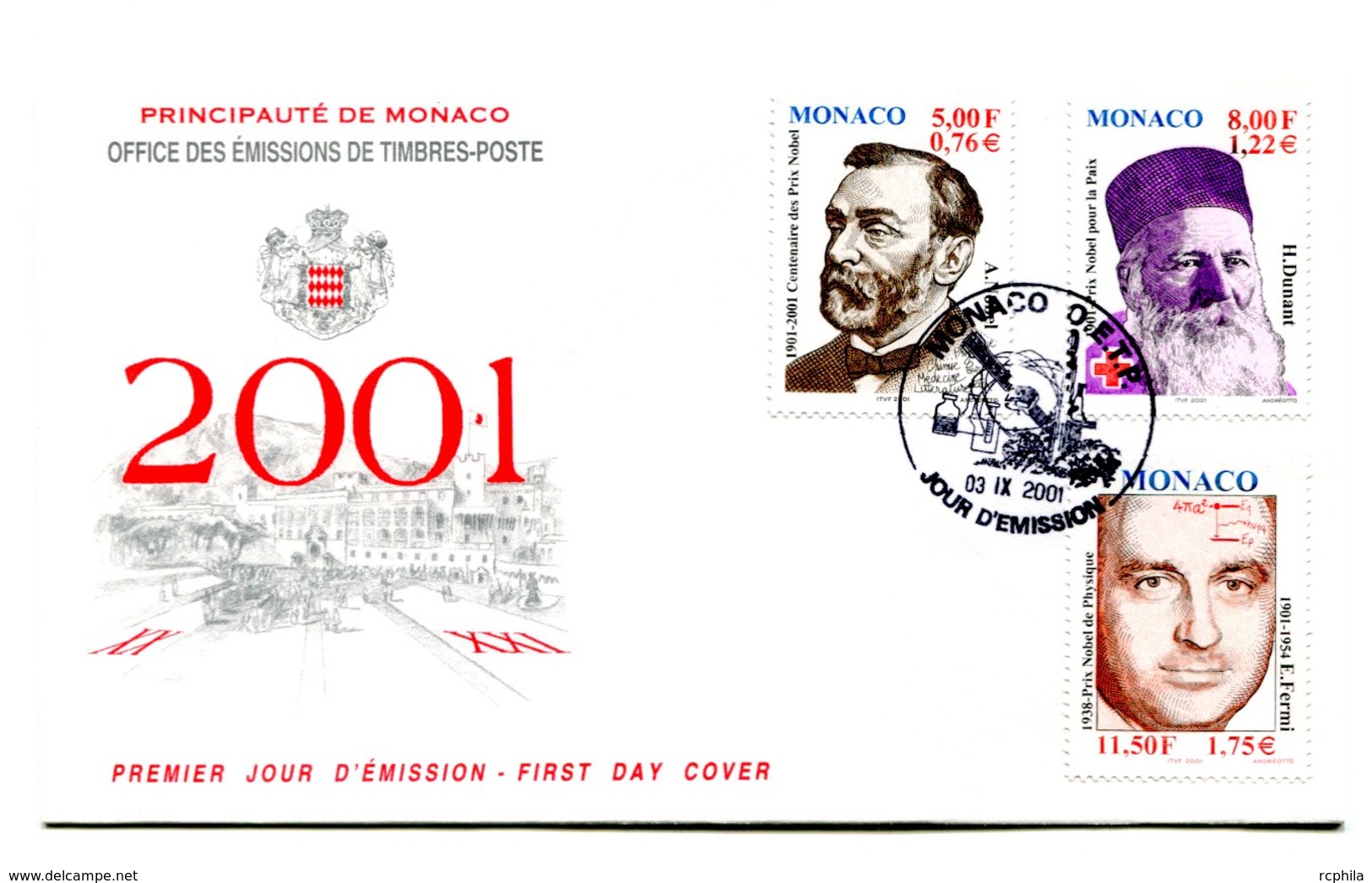 RC 16210 MONACO 2001 PRIX NOBEL FDC 1er JOUR TB - FDC