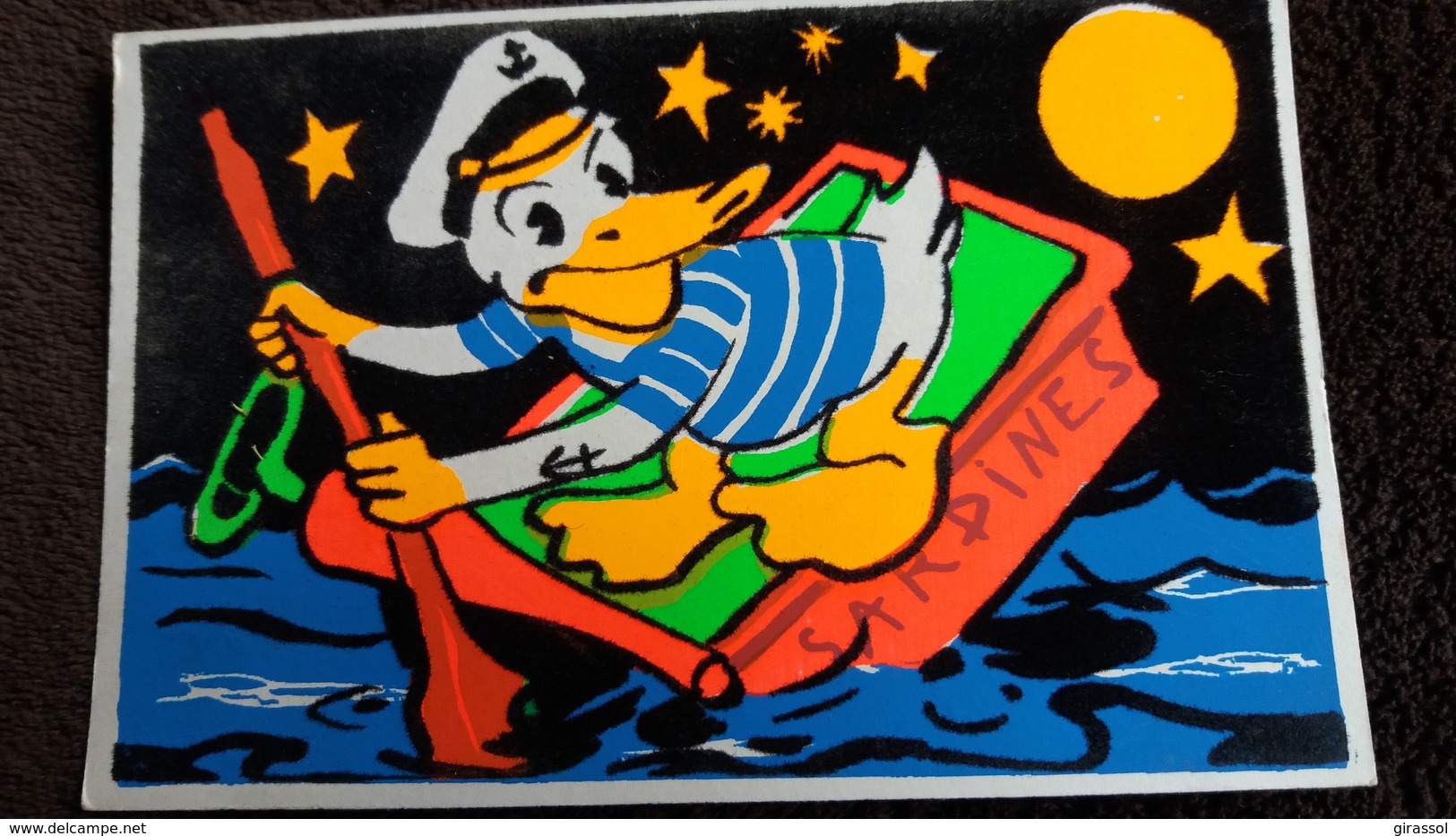 CPSM DISNEY DONALD BATEAU COULANT BOITE DE SARDINE FEUTRINE VELOURS ED SOVEN 1965 - Sonstige & Ohne Zuordnung