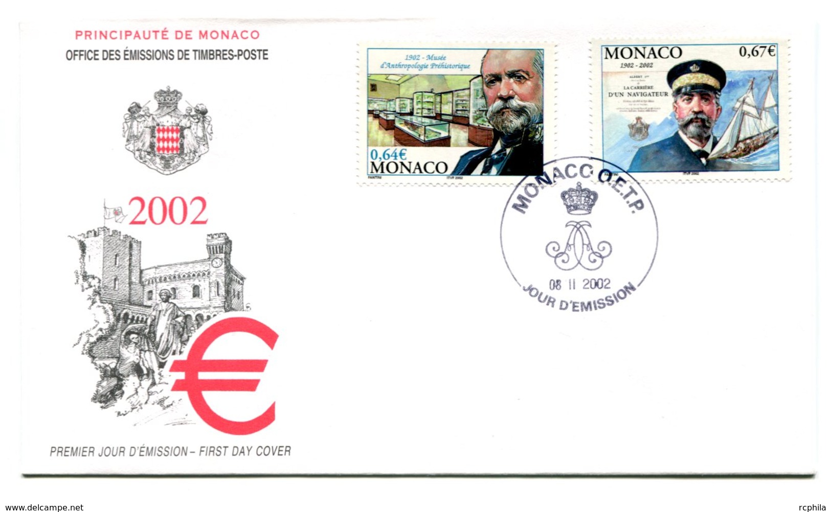 RC 16212 MONACO 2002 CARRIERE D'UN NAVIGATEUR ANTHROPOLOGIE PRÉHISTORIQUE FDC 1er JOUR TB - FDC