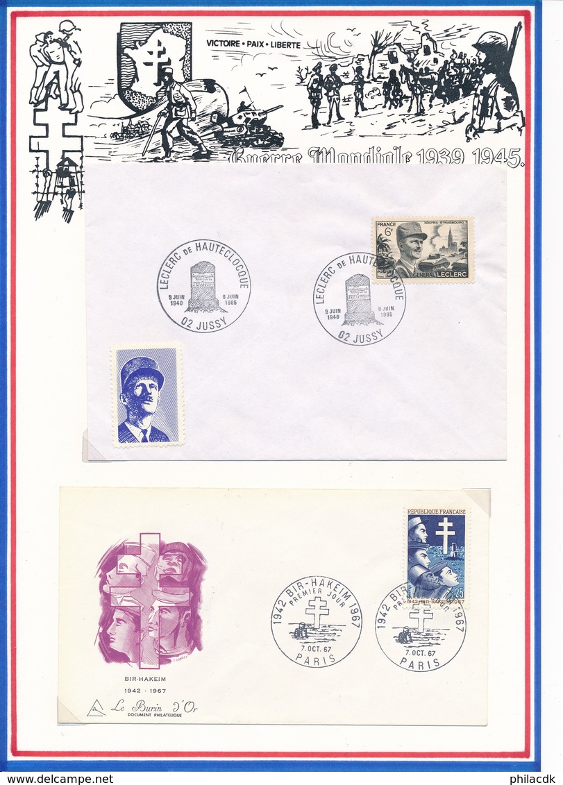 FRANCE - 2 ENVELOPPES LECLERC DE HAUTECLOCQUE JUSSY + BIR-HAKEIM PARIS 07.10.1967 - 2. Weltkrieg