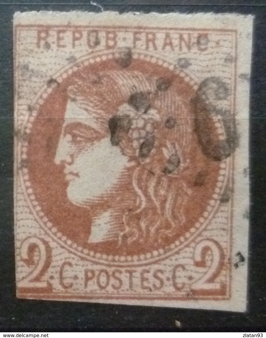 RARE BORDEAUX N°40 B 2c Brun-Rouge Oblitéré Losange GC & PERCE EN LIGNES Cote 1 700 Euro - 1870 Uitgave Van Bordeaux