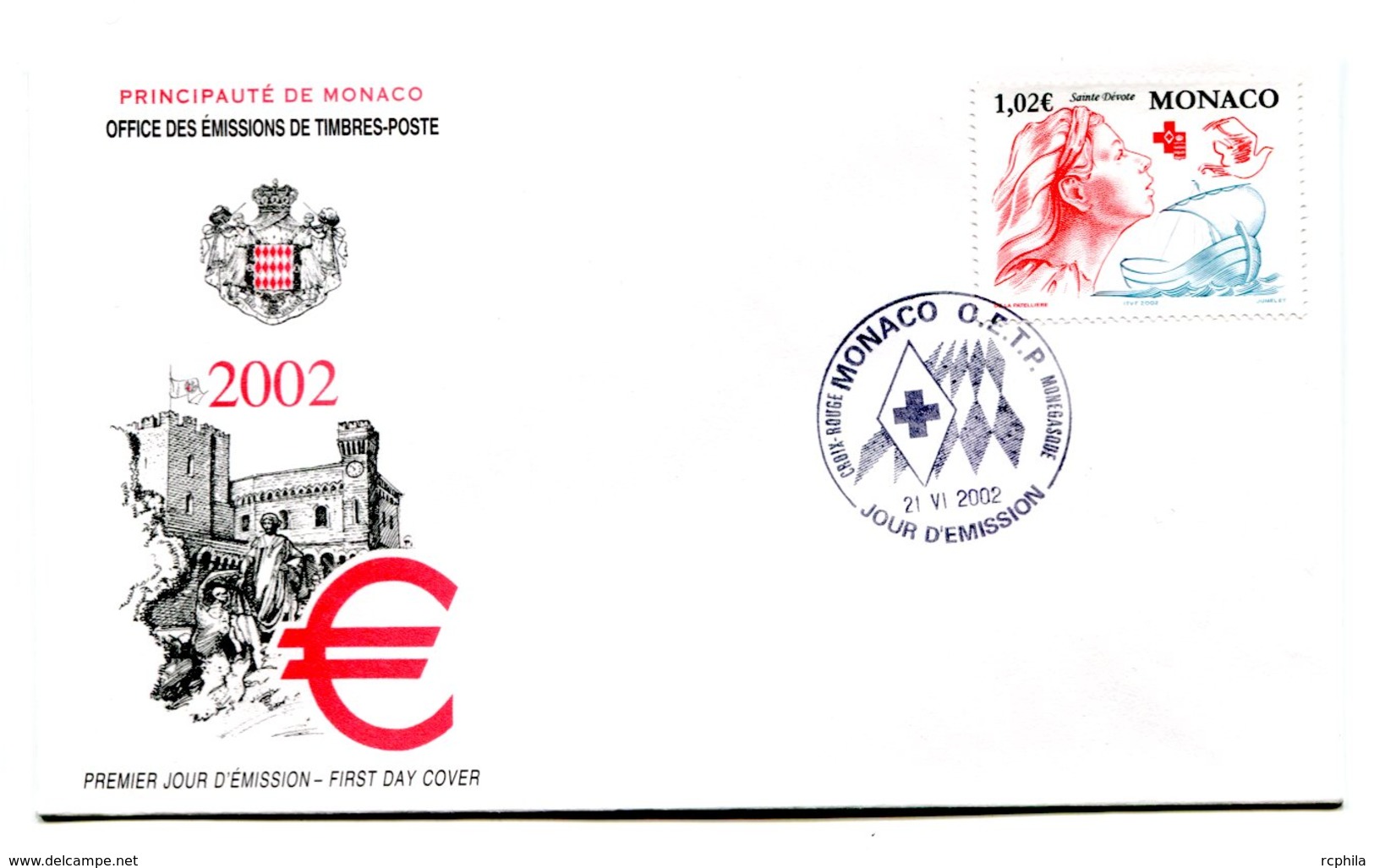 RC 16217 MONACO 2002 CROIX ROUGE SAINTE DÉVOTE FDC 1er JOUR TB - FDC