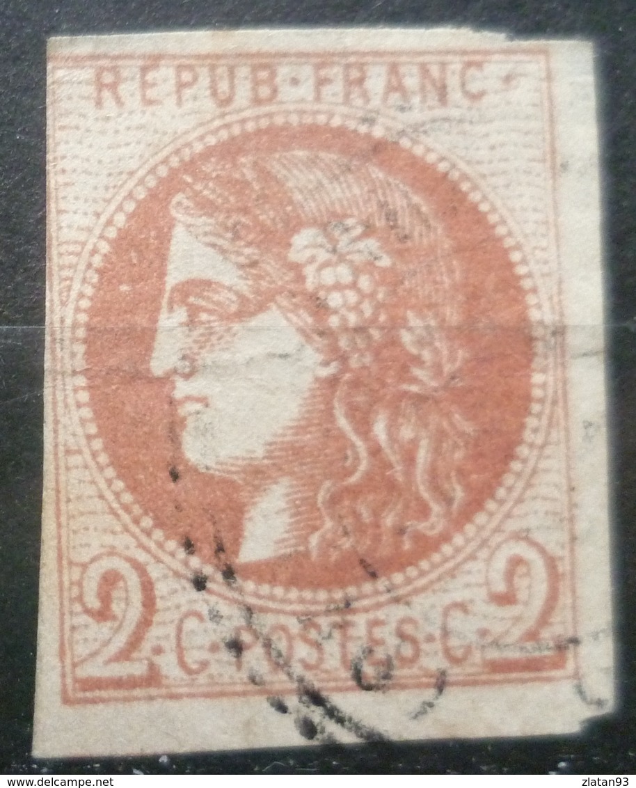 BORDEAUX N°40 B 2c Brun-Rouge Oblitéré Cachet à Date à Cercle Pointillé Cote 400 Euro - 1870 Bordeaux Printing