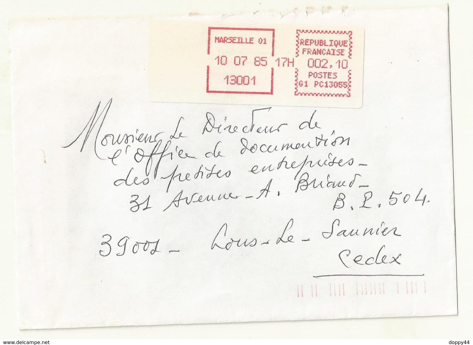 VIGNETTE AFFRANCHISSEMENT  MARSEILLE 10/07/1985 SUR ENVELOPPE  ENTIERE. - 1985 « Carrier » Paper