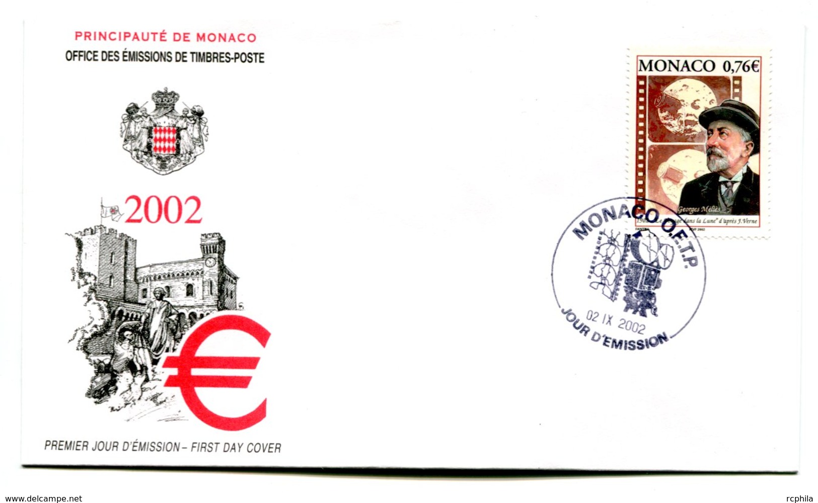 RC 16220 MONACO 2002 LE VOYAGE DANS LA LUNE JULES VERNE FDC 1er JOUR TB - FDC