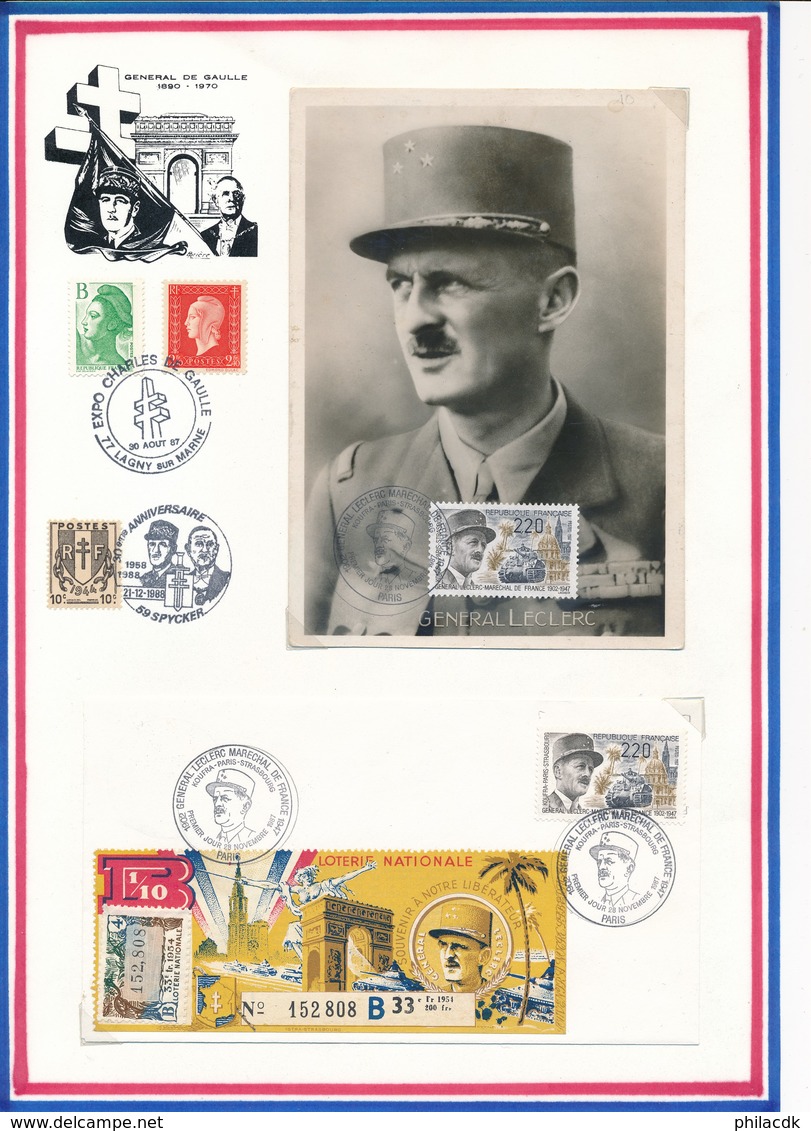 FRANCE - CARTE + ENVELOPPE OBLITERATION GENERAL LECLERC MARECHAL DE FRANCE PARIS 28.11.1987 - WW2 (II Guerra Mundial)