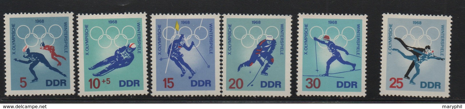 LOT 606 - ALLEMAGNE DDR N° 1031/1036 * Charnières - PATINAGE - SKI - HOCKEY SUR GLACE - Winter 1968: Grenoble