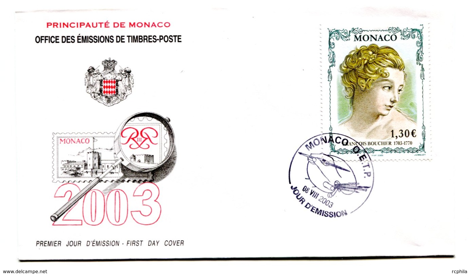 RC 16232 MONACO 2003 FRANÇOIS BOUCHER FDC 1er JOUR TB - FDC