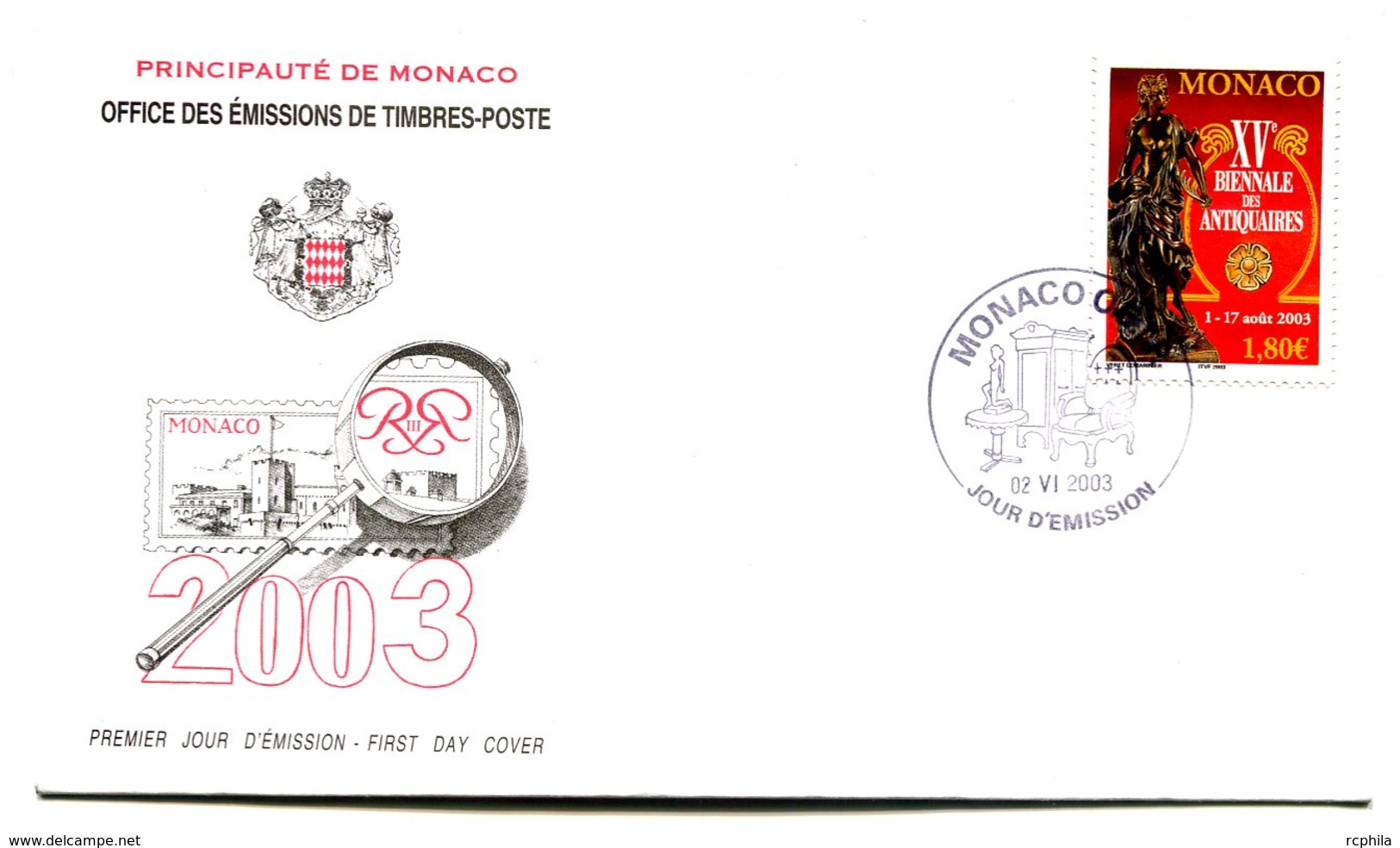 RC 16233 MONACO 2003 BIENNALE DES ANTIQUAIRES FDC 1er JOUR TB - FDC