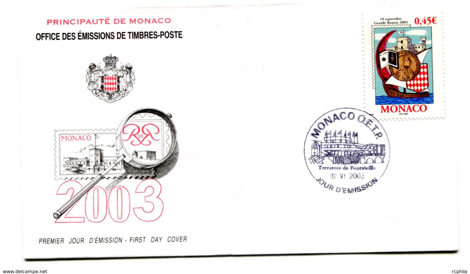 RC 16234 MONACO 2003 GRANDE BOURSE NUMISMATIQUE FDC 1er JOUR TB - FDC