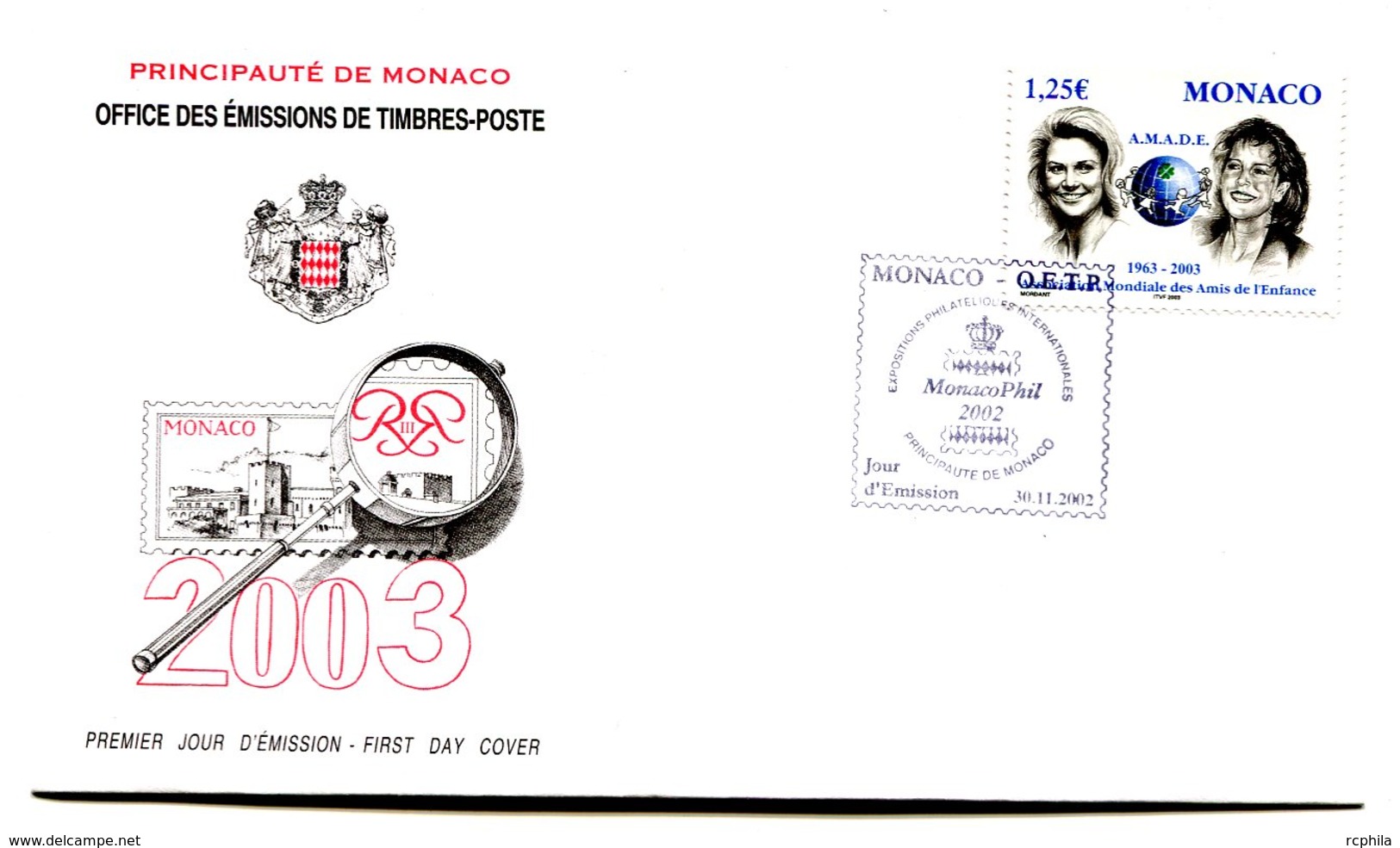 RC 16243 MONACO 2003 ASSOCIATION DES AMIS DE L'ENFANCE FDC 1er JOUR TB - FDC