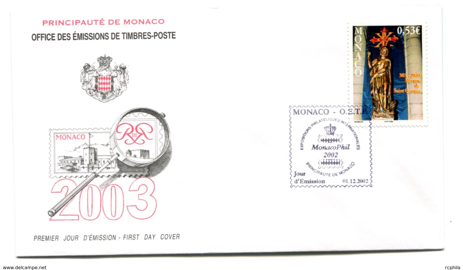 RC 16246 MONACO 2003 MARTYRE DE SAINT GEORGES FDC 1er JOUR TB - FDC