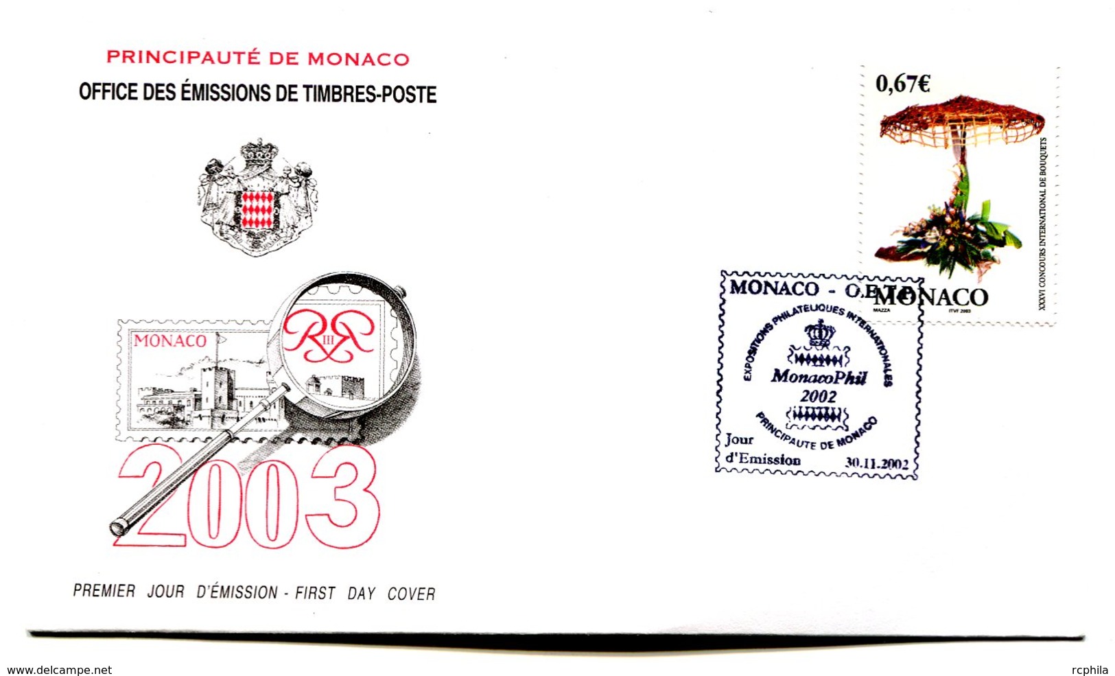 RC 16249 MONACO 2003 27e CONCOURS DE BOUQUETS FDC 1er JOUR TB - FDC