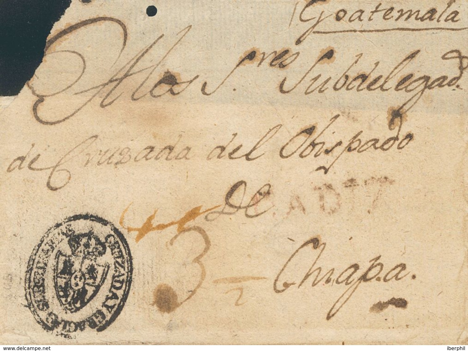 (1813ca). Envuelta (falta La Solapa Superior) De CADIZ A CHIAPA (GUATEMALA). Marca De Franquicia CRUZADA Y GRACIAS SUBSI - Autres & Non Classés