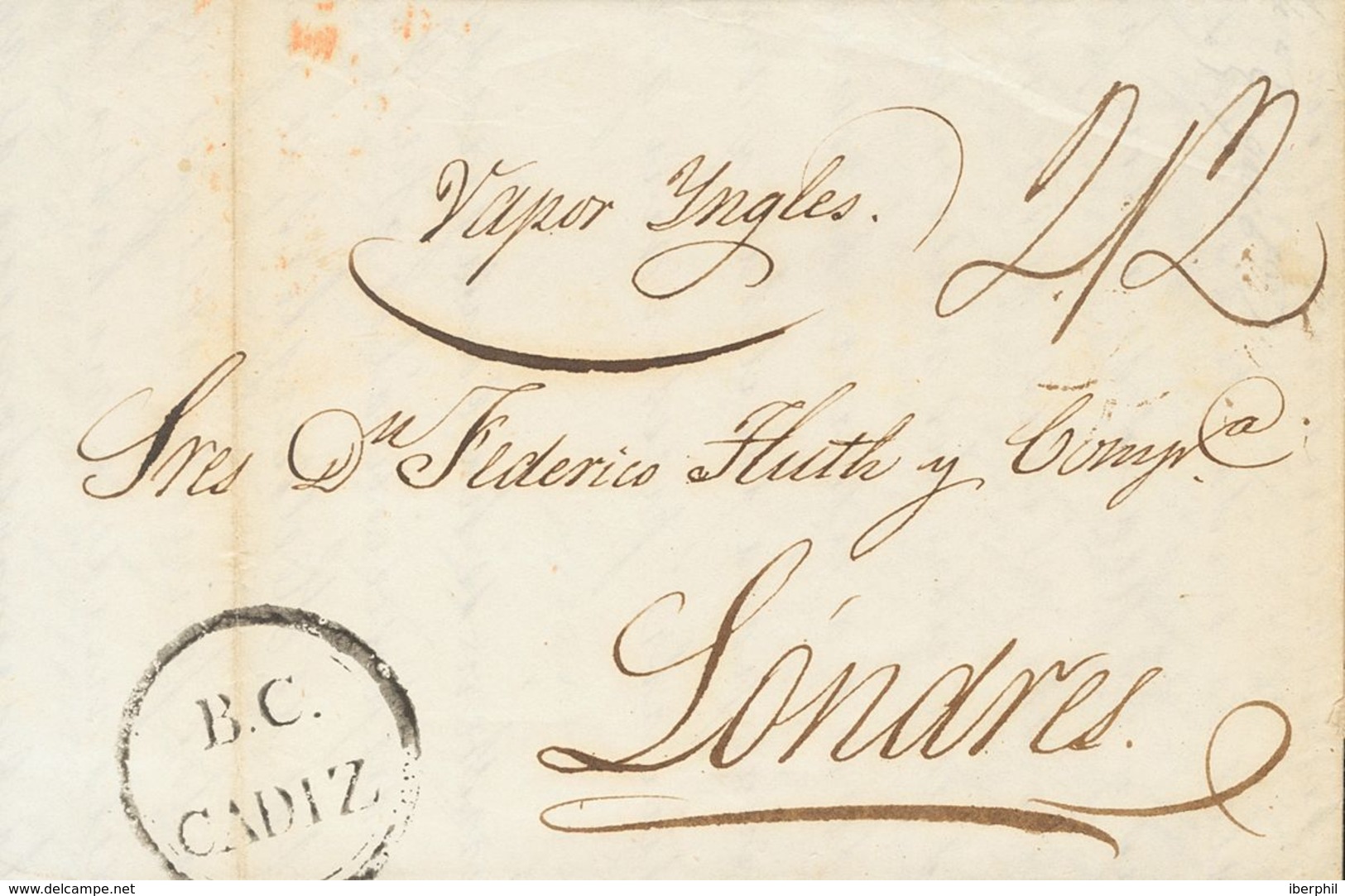 1843. CADIZ A LONDRES (GRAN BRETAÑA). Marca B.C. / CADIZ, De La Agencia Consular Británica (P.E.77) Edición 2004 Y Manus - Sonstige & Ohne Zuordnung