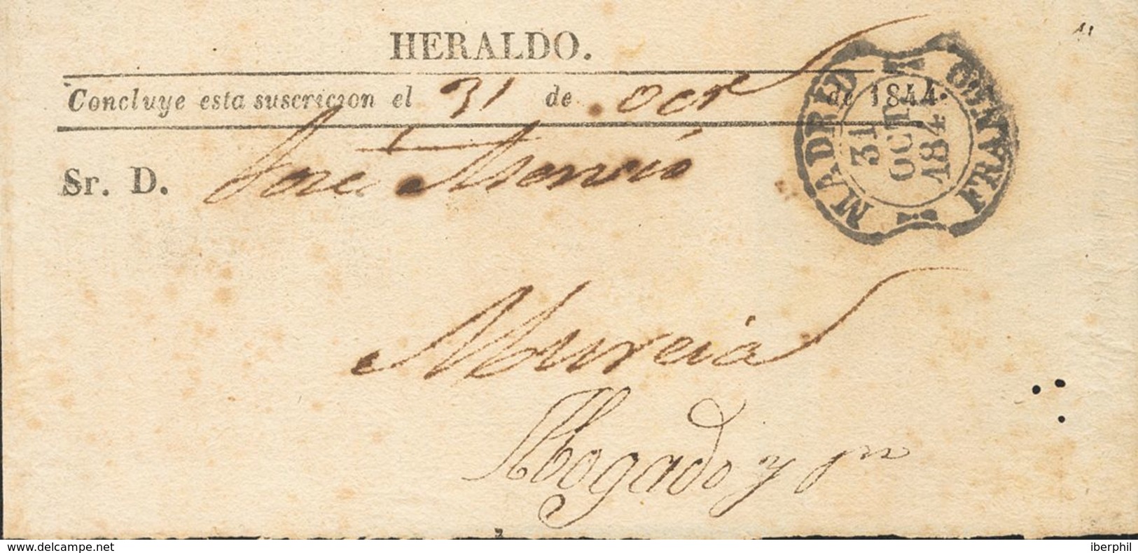 1844. Faja Del Periódico "Heraldo" De MADRID A MURCIA. Fechador MADRID / FRANCO, En Negro (P.E.29) Edición 2004. MAGNIFI - Otros & Sin Clasificación