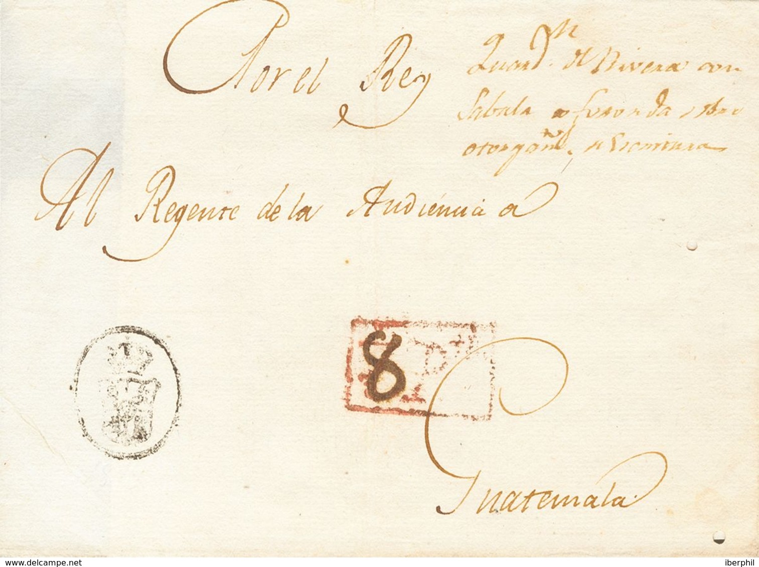 (1813ca). MADRID A GUATEMALA. Marca De CORREO REAL (similar A La P.E.61) Y Marca De Porte "7 Pta" Rectificada De Forma M - Autres & Non Classés