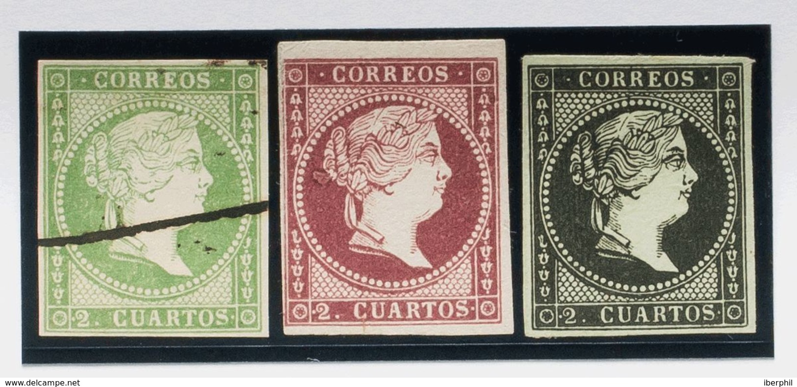 2 Cuartos Verde (inutilizado A Pluma), 2 Cuartos Castaño Violeta Y 2 Cuartos Negro Sobre Verde. ENSAYOS DE COLOR. MAGNIF - Sonstige & Ohne Zuordnung