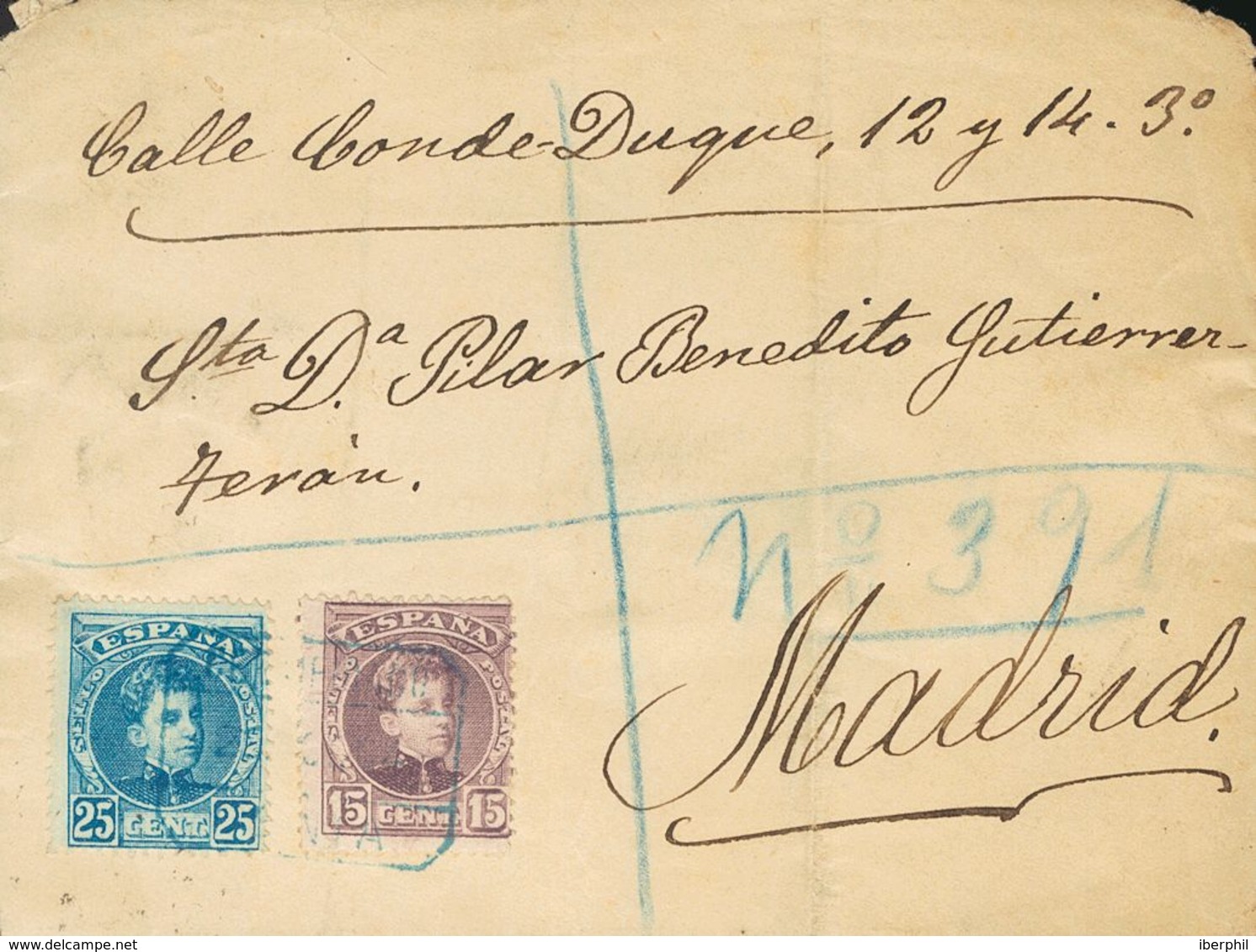 1904. 15 Cts Lila Castaño Y 25 Cts Azul. Certificado Dirigido A MADRID. Matasello De Certificado De Una Localidad Indete - Autres & Non Classés