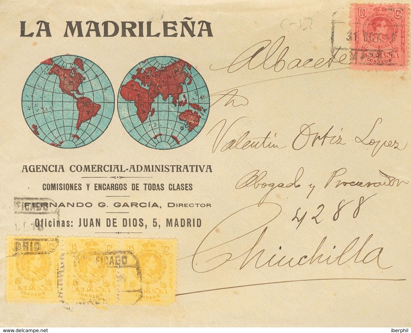 1921. 10 Cts Rojo Y 15 Cts Amarillo, Tres Sellos. Certificado De MADRID A CHINCHILLA. MAGNIFICA. - Other & Unclassified