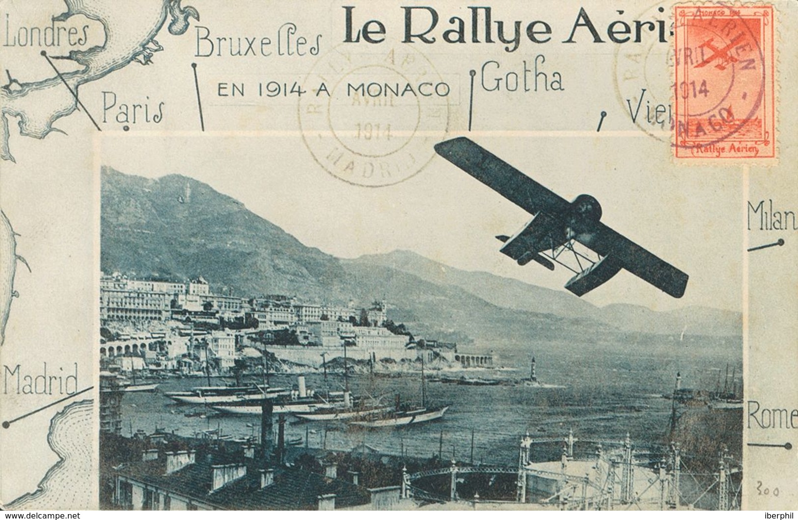 1914. Sin Valor, Rojo RALLY AERIEN. Tarjeta Postal Del Rally Aéreo Internacional De Mónaco. Matasello RALLY AERIEN / MON - Other & Unclassified