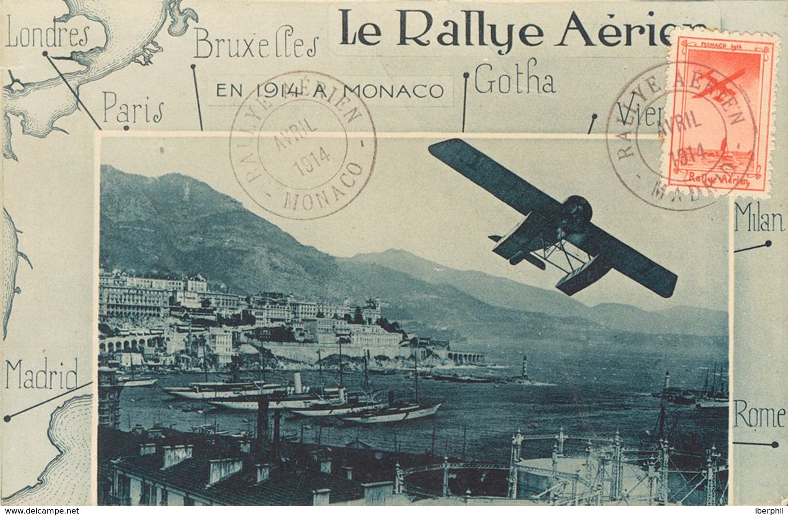 1914. Sin Valor, Rojo RALLY AERIEN. Tarjeta Postal Del Rally Aéreo Internacional De Mónaco. Matasello RALLY AERIEN / MAD - Other & Unclassified
