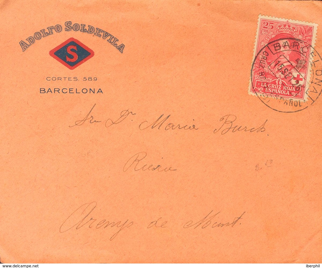 1926. 25 Cts Carmín. BARCELONA A ARENYS DE MAR. Matasello BARCELONA / CRUZ ROJA ESPAÑOLA Y Al Dorso Llegada. MAGNIFICA Y - Other & Unclassified