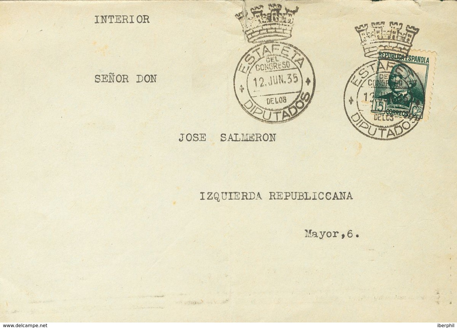 1935. 15 Cts Gris Verdoso. Correo Interior De MADRID. Matasello ESTAFETA / DEL / CONGRESO / DE LOS / DIPUTADOS Y Al Dors - Other & Unclassified