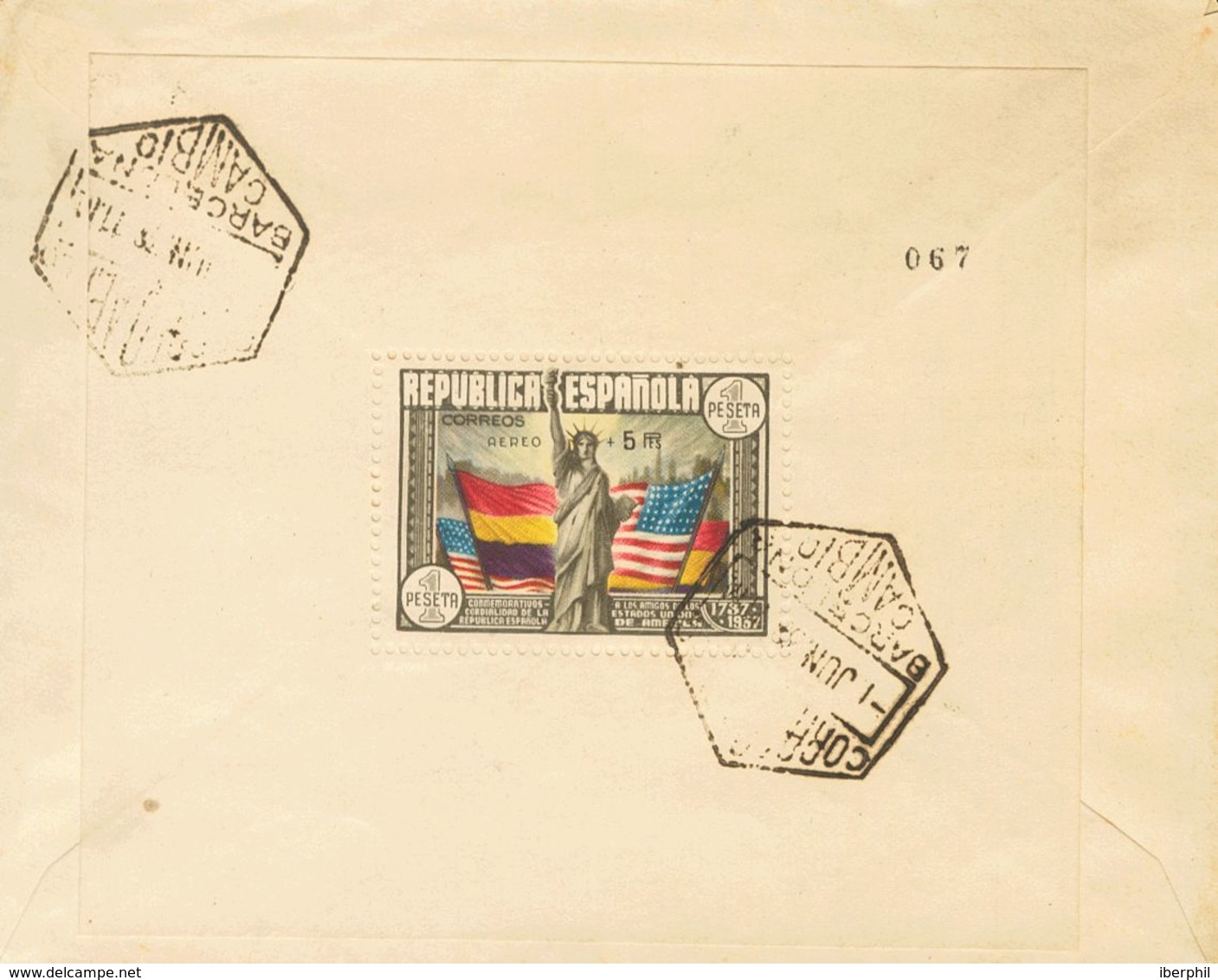 1938. Hoja Bloque AEREO+5 PTS, Fondo Gris O También Llamada 1ª Tirada (numeraciones Comprendidas Entre 1 Y 500). Sobre D - Other & Unclassified