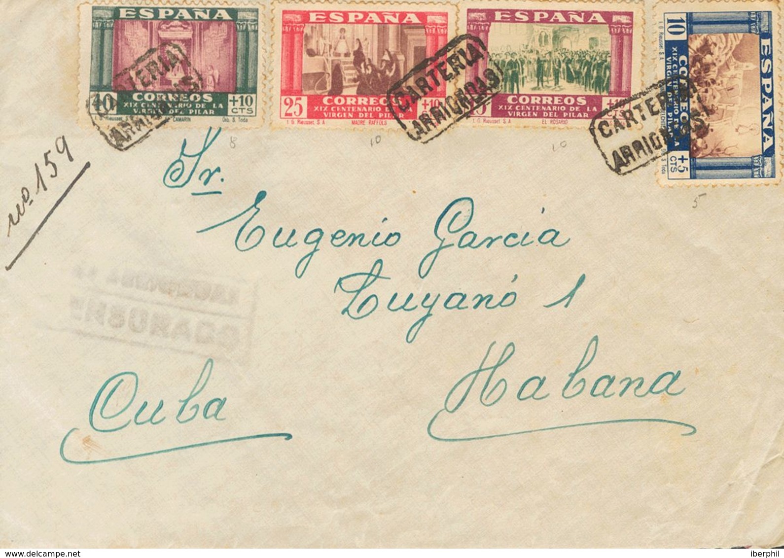 1940. 10 Cts+5 Cts, 15 Cts+10 Cts, 25 Cts+10 Cts Y 40 Cts+10 Cts. ARRIONDAS (ASTURIAS) A LA HABANA (CUBA). Matasello CAR - Sonstige & Ohne Zuordnung