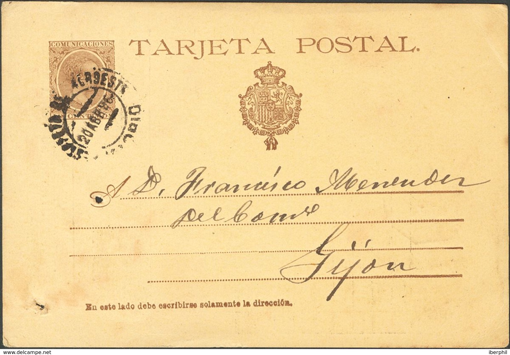 1896. 10 Cts Castaño Sobre Tarjeta Entero Postal De MADRID A GIJON. Matasello ESTAFETA DEL NOROESTE / MADRID. BONITA Y R - Autres & Non Classés