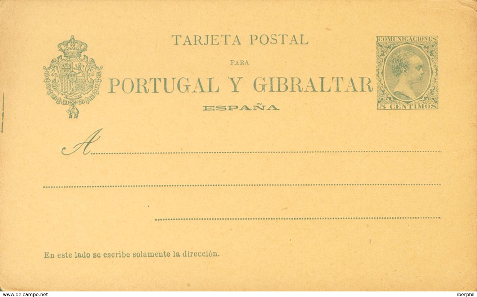 5 Cts Verde Sobre Tarjeta Entero Postal. MAGNIFICA. (Edifil 2020: 89€) - Other & Unclassified