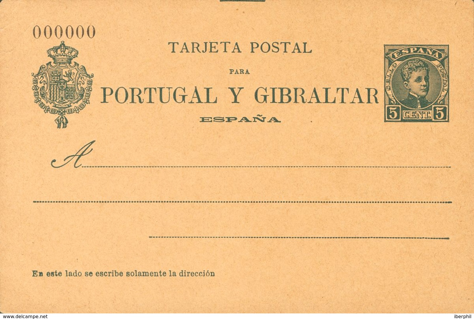 5 Cts Verde Azulado Sobre Tarjeta Entero Postal. Nº000000. MAGNIFICA. (Edifil 2017: 105€) - Autres & Non Classés